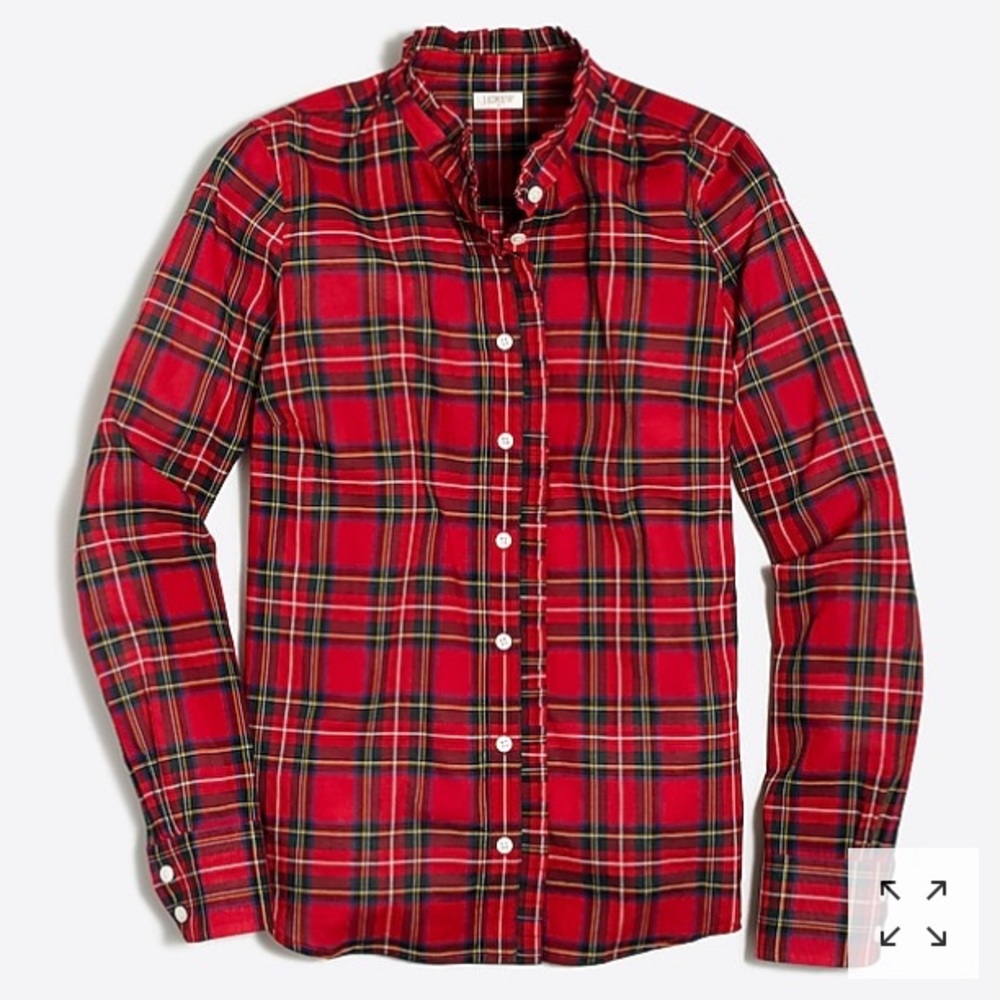 J.Crew Plaid Ruffle Shirt Medium Red Black F7852